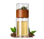 Double Wall Glass Tea Infuser Bottle 300ml Leak-Proof Travel Tea Maker for Hot & Cold Brew