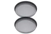 2x Mastercraft Crusty Bake 30cm Loose Base Non-Stick Round Flan Quiche Pan Black