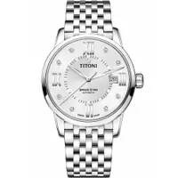 在飛比找PChome24h購物優惠-TITONI 梅花錶 天星系列 經典機械錶-銀/40mm 8