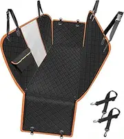 TailGurus Dog Car Back Seat Cover, Waterproof Hammock with Side Flaps, Heavy Duty Scratch-Proof Protector for Cars, Trucks, SUVs, Black/Orange