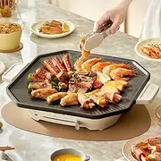 Electric Smokeless Grill, 1200W Non-Stick Electric BBQ Grill for Indoor Outdoor Korean BBQ, Barbecue, 34cm Grill Pan, Adjustable Temperature Control, Easy to Clean