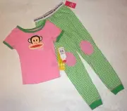Paul Frank Julius Monkey Pink Green Gingham Shirt Pants Pajamas Toddler Girls 2T