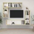 NNEVL 4 Piece TV Cabinet Set White and Sonoma Oak Chipboard