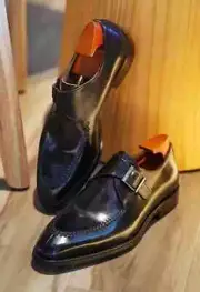 Handcrafted Men's Genuine Black Leather Loafer Single Monk Strap Dress Shoes