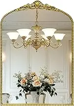 G-LEAF Vintage Baroque Mirror 24"X36", Arched Mantel Victorian Antique Farmhouse Mirror with Black Brush Gold Ornate Metal Frame for Fireplace Entryway Living Room Hallway Bathroom