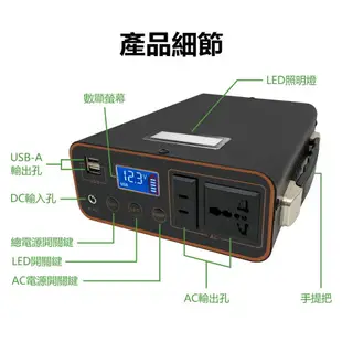 VPS-14 數顯大電量戶外應急照明/充電行動儲能電源32980型 AC/USB-A輸出 DC輸入 LED燈照明 便攜移動電源