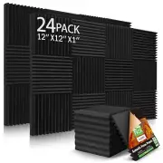 24 Acoustic Studio Sound Absorber Foam Panel Soundproofing Padding, 12x12x1 Inch