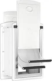 Cat Door for Wall, Energy Efficient Cat Door with Steel Frame and Telescoping Tunnel, Double Magnetic Soft Flaps and Two Sliding Lock Panels, Easy to Install, Snow White, Small