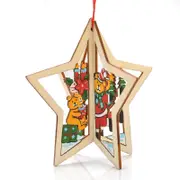 5PCS Christmas 3D Wooden Pendant Star Bell Tree Hang Ornaments Home Party Decorations Kids Gifts STAR TYPE