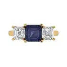 3.25 Emerald 3 stone Blue Sapphire Promise Engagement Ring 14k Yellow Gold