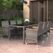 7 Piece Garden Dining Set Poly Rattan and Tempered Glass GreyvidaXL