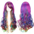 Rainbow Halloween Colored Wig Ombre Synthetic Wig Long Wavy Wigs Women