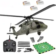 K170 UH60L RC Helicopter for Adults, 2.4G 4CH 6-Axis Gyro Brushless Motor Military RC Helicopter, Gyroscope Altitude Hovering for Adults,3 Battery