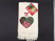 NOS Franco Christmas Classics Patchwork Fingertip Towel Heart Appliqué Lace VTG