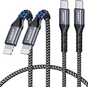 SUNGUY USB C Light-ning Cable 0.5m/1.5FT【2-Pack】 MFi Certified Type-C Light-ning iPhone Cable with PD Support 20W Fast Charging CarPlay Enabled Compatible with iPhone 14/13/12/XR/XS/8/7/SE etc. - Grey