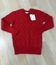 $395 NWT Bonpoint Paris Pointelle Red Mohair Pullover Knit Sweater Sezane Sz L