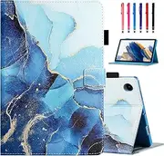 MonsDirect for Samsung Galaxy Tab A8 10.5 inch Case 2022, PU Leather Stand Protective Cover, Auto Wake/Sleep with Pen Holder & Card Slots for 10.5" Galaxy Tab A8 [SM-X200/X205/X207], Blue Marble