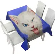 Cats Funny Faces Drawings White Kitten Tablecloth