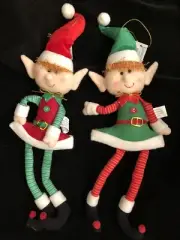 NEW CHRISTMAS PIXIE ELF 15" DECORATIVE WIREFRAME DOLL SET OF TWO