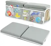OFiSEXPT Bath Kneeler and Elbow Rest Pad, Thick Quick Dry Kneeling Pad, Elbow Support, Large Bathtub Kneeling Mat with Toy Organizer for Baby Bathing (Grey)