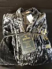 Pottery Barn Teen Harry Potter HUFFLEPUFF VELVET Adult Robe NWT L/XL Gray