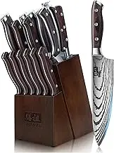 SHAN ZU Kitchen Knives Set 16 pcs, Japanese Chef Knife Set with Block High Carbon Stainless Steel Ultra Sharp Carving Knife Set for with Block Professional Utility Chopper Knife Set with Sharpener