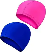 2 Pcs Swimming Caps for Kids Girls Boys and Adult Teenager,Comfortable Light Swimming Caps,Super Stretch No Pull Hair Swimming Hats for Long and Short Hair