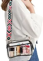 Clear Stadium Bag - Stadium Approved Clear Bag - Messenger Bag with Colorful Adjustable Strap for Sports Event Festival Pluvo