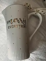 Mud Pie Merry Everything Pitcher White Gold 9" Tall With Free Mud Pie Wine Bag