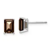 14k White Gold 7x5mm Emerald Smok Yellow Gold Quartz Earrings