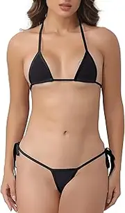[Oneheekini] Women Sexy Swimsuit Halter String Triangle Micro Thong Bikini Leopard Mesh Bathing Suit Cheeky 2pcs Swimwear