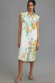 New Anthropologie The Lillian Cap-Sleeve Button-Front Midi Dress Maeve Mint XS