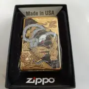 Zippo White Snake Turtle Arabesque Pattern Gold Marble Black Etching Lighter