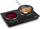 Double Hot Plate for Cooking, 2400W Electric Ceramic Hot Plate, Portable Double