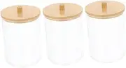 NOLITOY Cotton Pad Holder Box Set Acrylic Swab Storage Case Bamboo Lid Easy to Organize Carry