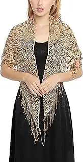 [Aomesinc] Women's Sequin Triangle Shawl Wraps Fringed Evening Cape Wedding Bridal Shawl Scarf for Evening Dresses Party