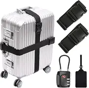 DAITET Luggage Packing Straps Set & Luggage Locks & PU Luggage Tags,Travelers Packing Accessories for a Bag Suitcase Belts Adjustable Packing Straps