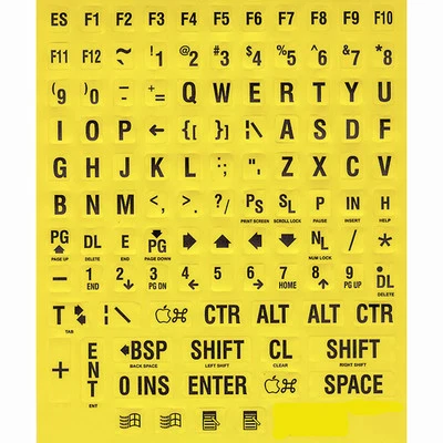 Large Computer Keyboard Stick Ons / Black on Yellow - Low Vision, Easy to See