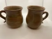 Harry McBride The potter 2 Handmade Pottery Mugs Brown Tan Glazed mississippi