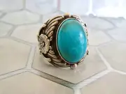 CHACO CANYON Sterling Silver 925 Large Oval TURQUOISE RING Size 9.5 FLOWERS