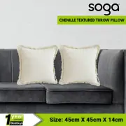 SOGA 2X 45cm Throw Pillow Soft White Chenille Textured Tassels