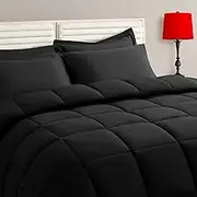TAIMIT Black King Size Comforter Set - 7 Pieces, Bed in a Bag Bedding Sets with All Season Soft Quilted Warm Fluffy Reversible Comforter,Flat Sheet,Fitted Sheet,2 Pillow Shams,2 Pillowcases