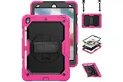 WASSUP iPad 9th/8th/7th Gen 10.2 inch Case with Screen Protector Hand Strap Stand & Shoulder Strap-Black&RoseRed