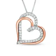 Lab-Created White Sapphire Looping Double Heart Pendant in Sterling Silver and 10K Rose Gold