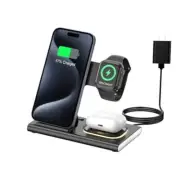 3 in 1 Foldable Charging Station for Apple Products,Fast Wireless Charger Black