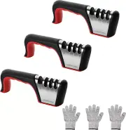 3 Pack 4-In-1 Kitchen Knife Sharpener 4 Stage Knife Scissor Sharpener with a Pai