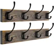 Wall Mounted Coat Rack, 2 Pack Metal Wood Coat Rack with 8 Black Rustic Hooks...
