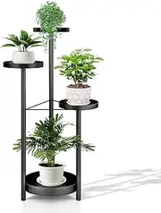 MATEPROX Metal Plant Stand for Indoor and Outdoor Use, 4 Tiers, Foldable Shelf with Golden Flower Pot Holders, Corner Plant Shelf for Living Room, Bedroom, Office and Garden, Black