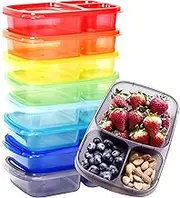 Youngever 8 Pack Bento Lunch Box, Meal Prep Containers, Reusable Plastic Divided Food Storage Container Boxes (3-Compartment)