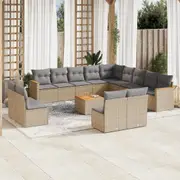 vidaXL 14 Piece Garden Sofa Set with Cushions Mix Beige Poly Rattan